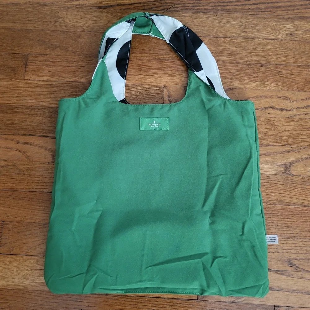 Kate Spade Reversible Tote Bag Polka Dot Polyester black White Green
